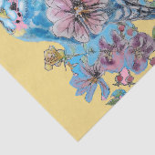 Papier Mousseline Bougie Bleue Rose Motif Floral Jaune (Détail)