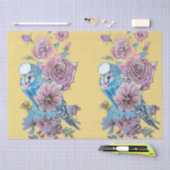 Papier Mousseline Bougie Bleue Rose Motif Floral Jaune (Artisanat)