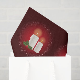 Papier Mousseline Bougies de Noël blanches et cosy sur fond rouge av