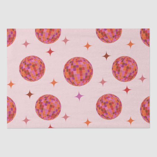 Papier Mousseline Boules de Disco Rétro Rose violet orange avec étoi (Recto)
