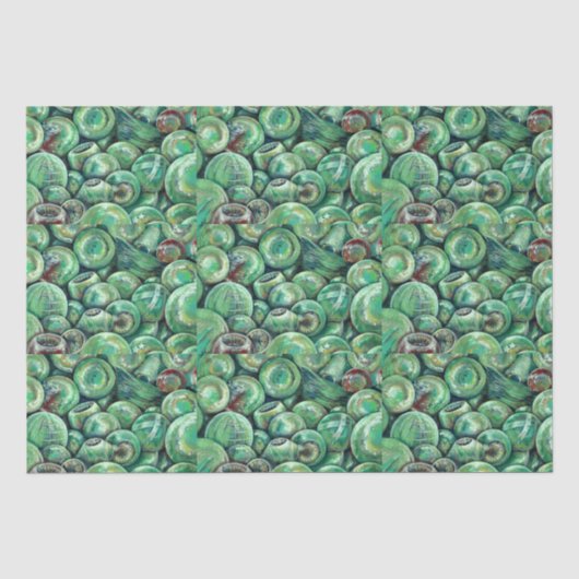 Papier Mousseline Boules de Noël vertes (Recto)