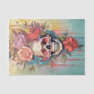 Papier Mousseline Bouquet d'amour ensanglanté, crâne gothique et ros