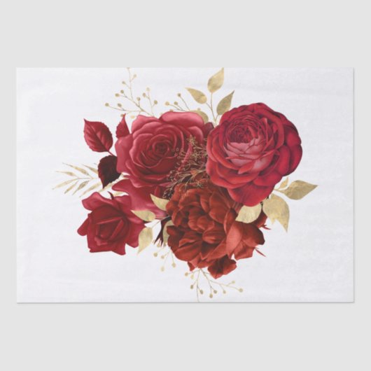 Papier Mousseline Bouquet d'aquarelle couleur or rouge (Recto)