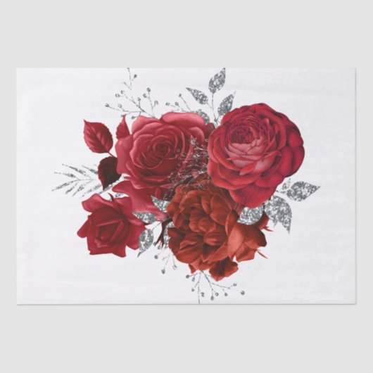 Papier Mousseline Bouquet d'aquarelle en argent rouge (Recto)