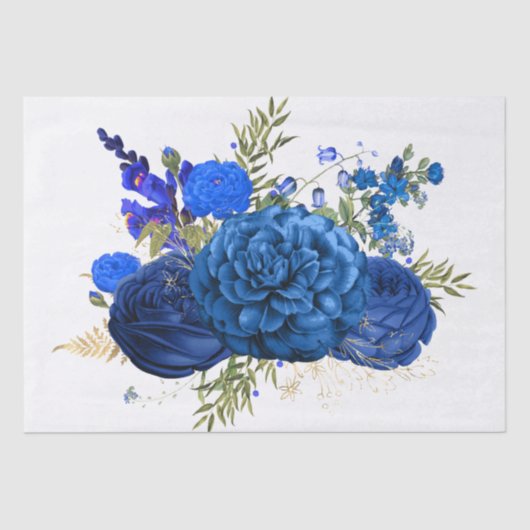 Papier Mousseline Bouquet d'aquarelle Royal Blue Floral (Recto)