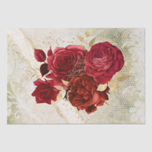 Papier Mousseline Bouquet de dentelle rouge or floral