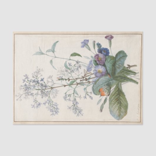 Papier Mousseline Bouquet de fleurs aux insectes de Redoute (Recto)