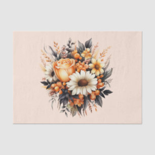 Papier Mousseline Bouquet de fleurs gris-jaune orange