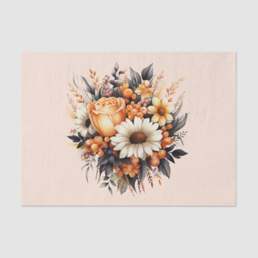 Papier Mousseline Bouquet de fleurs gris-jaune orange (Recto)