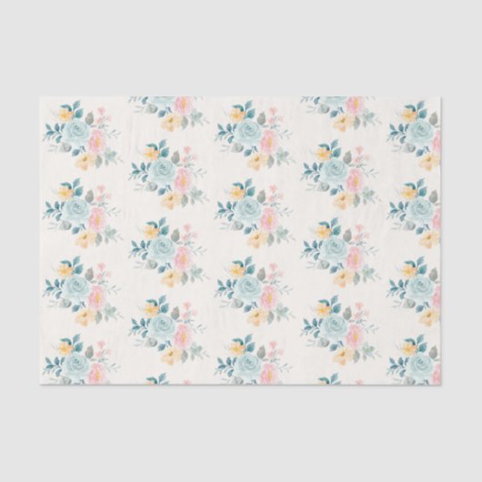 Papier Mousseline Bouquet de fleurs rose et bleu élégant (Recto)