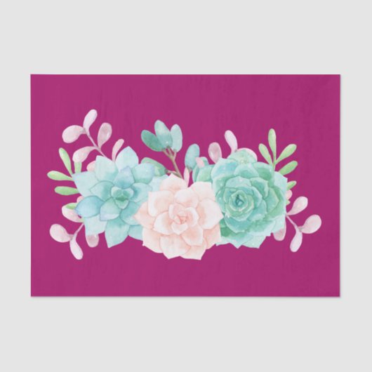 Papier Mousseline Bouquet de fleurs rose et vert Pastel sur Magenta  (Recto)