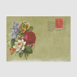 Papier Mousseline Bouquet de fleurs vintages Courrier vert avec timb