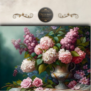 Papier Mousseline Bouquet de jardin d'hortensias roses en découpage