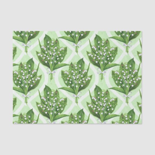 Papier Mousseline Bouquet de lys de la vallée fleurs sur vert (Recto)