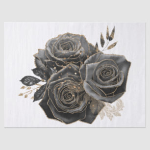 Papier Mousseline Bouquet de roses florales de glamour noir et or