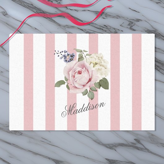 Papier Mousseline Bouquet de roses rayées rose-chic du pays Monogram