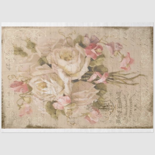 Papier Mousseline Bouquet de Roses Roses blanches sur LedgerTissue P (Recto)