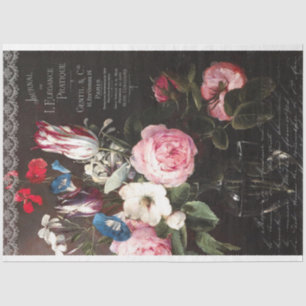 Papier Mousseline Bouquet de roses vintages et découpage de tulipes
