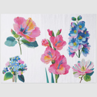 Papier Mousseline bouquet floral aquarelle