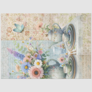 Papier Mousseline Bouquet floral pastel Tea Party bleu rose Preppy