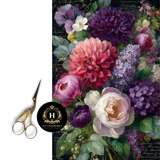 Papier Mousseline Bouquet floral romantique foncé