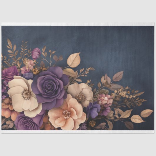 Papier Mousseline Bouquet floral romantique Moody foncé (Recto)