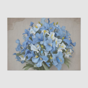 Papier Mousseline Bouquet Iris bleu rustique