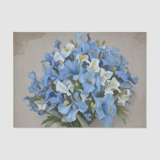 Papier Mousseline Bouquet Iris bleu rustique (Recto)
