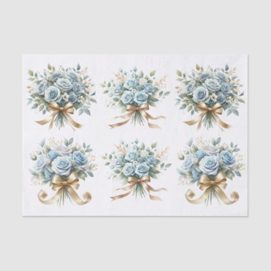 Papier Mousseline Bouquet Rose bleu Clipart Ephémère Découpage (Recto)