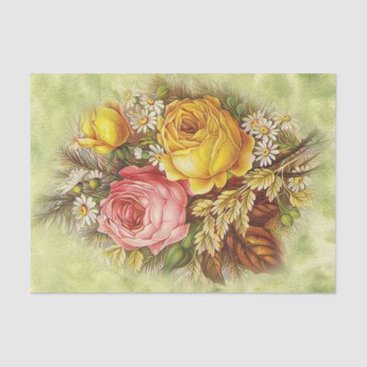 Papier Mousseline Bouquet rose et Fleur sauvage  (Recto)
