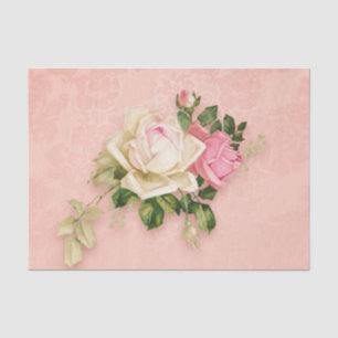 Papier Mousseline Bouquet rose et rose blanche