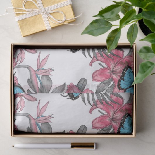 Papier Mousseline Bouquet tropical (Cadeau)