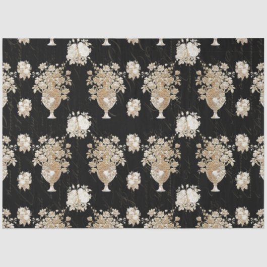 Papier Mousseline Bouquet Vintage Black Gold Script Découpage (Recto)