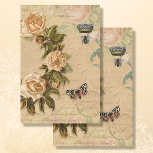Papier Mousseline Bouquet vintage or Rose Ephemera Collage