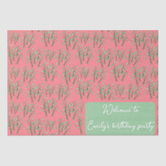 Papier Mousseline Bouquets de neige de printemps sur corail rose