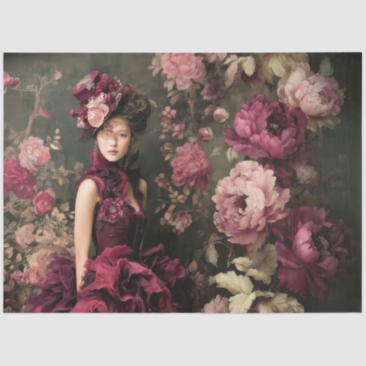 Papier Mousseline Bourgogne, gothique victorien, Flores Moody (Recto)