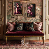 Papier Mousseline Bourgogne, Moody foncé, Floral de pivoine