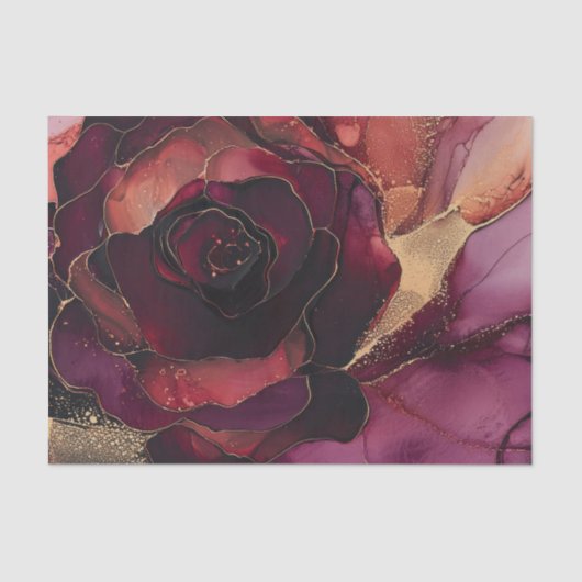 Papier Mousseline Bourgogne Rose Gold Floral (Recto)