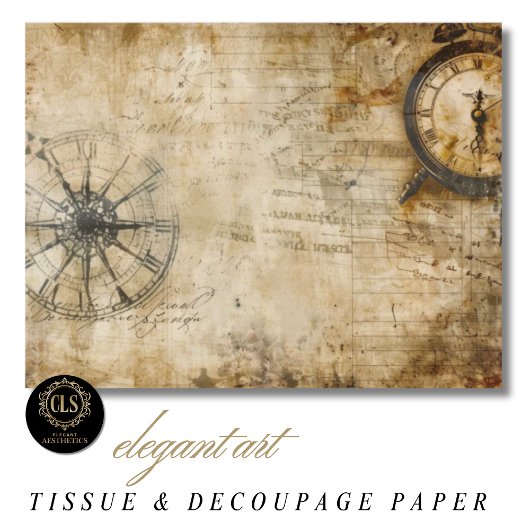 Papier Mousseline Boussole Vintage Horloge Antique