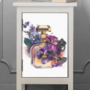 Papier Mousseline Bouteille de parfum et Fleurs de gloire mauve