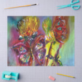 PAPIER MOUSSELINE BOUTEILLES ROUGES SUR THISTLES JAUNES, CIEL BLEU F (Artisanat)