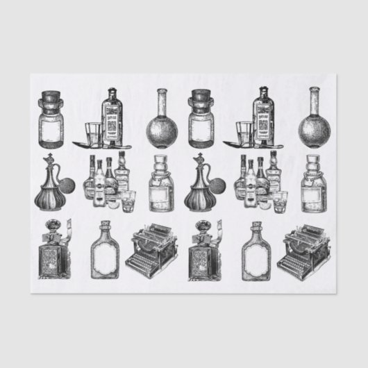 Papier Mousseline Bouteilles vintages (Recto)