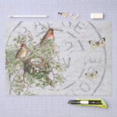 Papier Mousseline Bouton postal du nid d'oiseaux Script français ble (Artisanat)