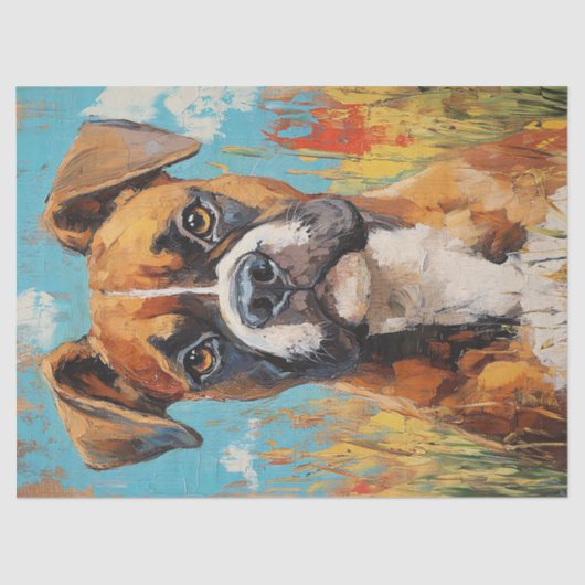 Papier Mousseline Boxer Portrait Chien Digital Huile Peinture Découp (Recto)