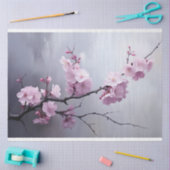 Papier Mousseline Branche de fleurs de cerisier rose Misty Silver Sk (Artisanat)