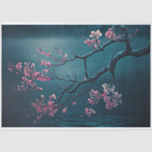 Papier Mousseline Branche de fleurs de cerisier roses, Chinoiserie