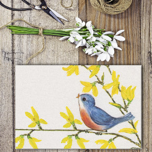 Papier Mousseline Branche de l'arbre d'oiseaux bleu chantant mignon