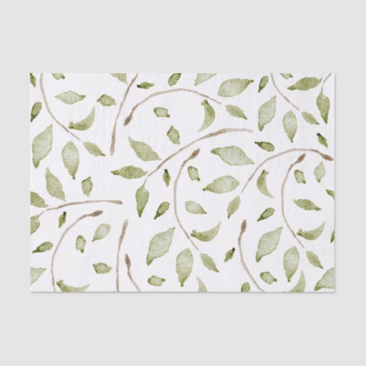 Papier Mousseline Branches d'aquarelle avec design Feuille vert (Recto)