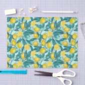 Papier Mousseline Branches de citron bleu et jaune (Artisanat)