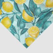 Papier Mousseline Branches de citron bleu et jaune (Détail)